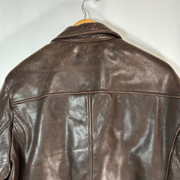 Marc New York Men's Brown Leather Jacket Moto Zip Up Distressed XL - Picture 8 of 13